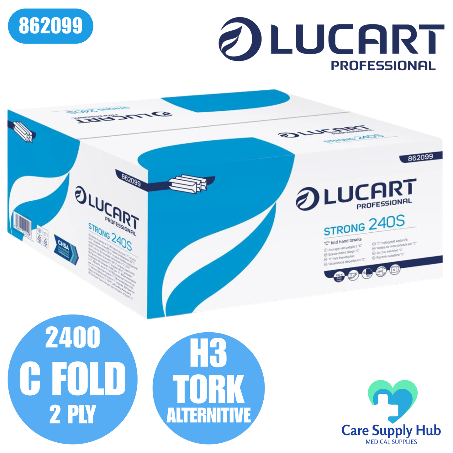 Lucart White Pure C-Fold Hand Towel – 2-Ply, White – 2,400 sheets