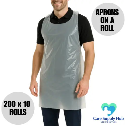 Disposable Aprons Roll Pack – 200 Aprons x 10 Rolls – Blue or White