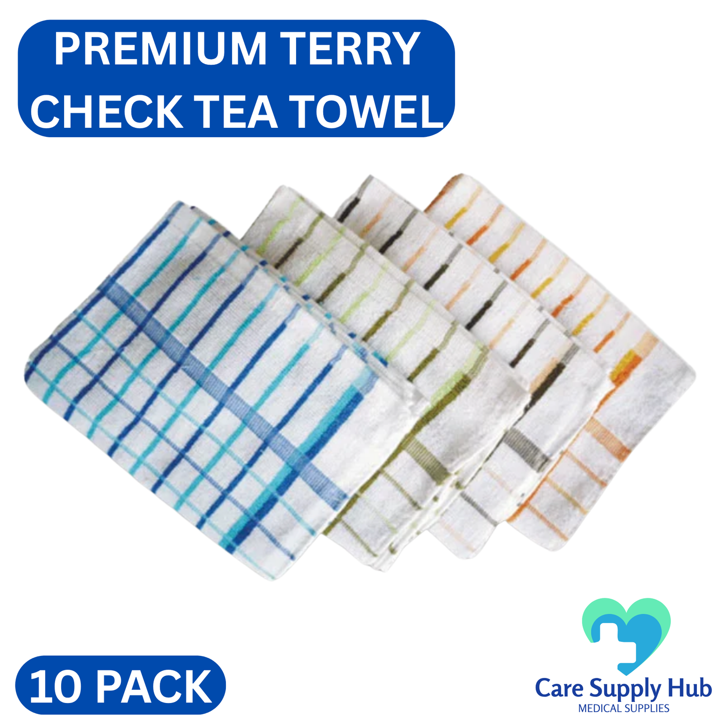 Premium Terry Check Tea Towel – 100% Cotton, Super Absorbent (Pack of 10)