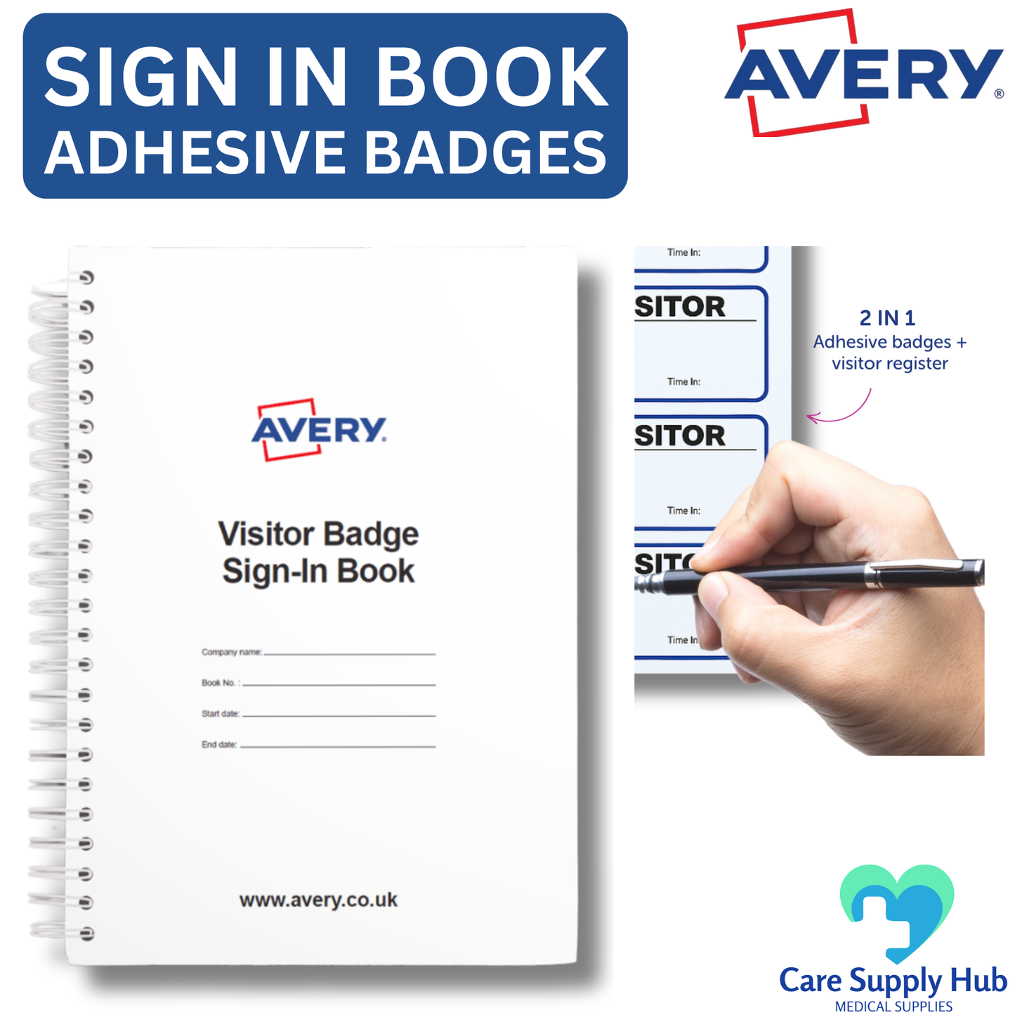 Avery Visitor Badge Sign-In Book with Adhesive Badges