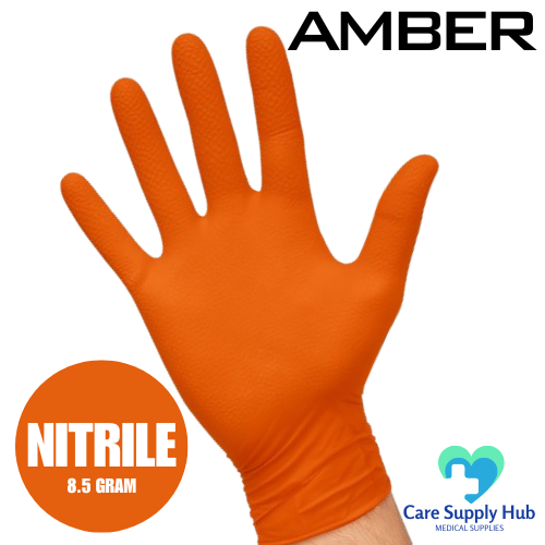 Amber - 8.5g Orange Diamond Grip Nitrile Gloves (10x100)