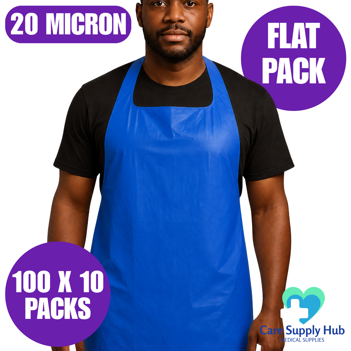 Ultimate White Flat Pack Disposable Aprons – 20 Micron, 1000 Aprons (100 x 10 Packs)