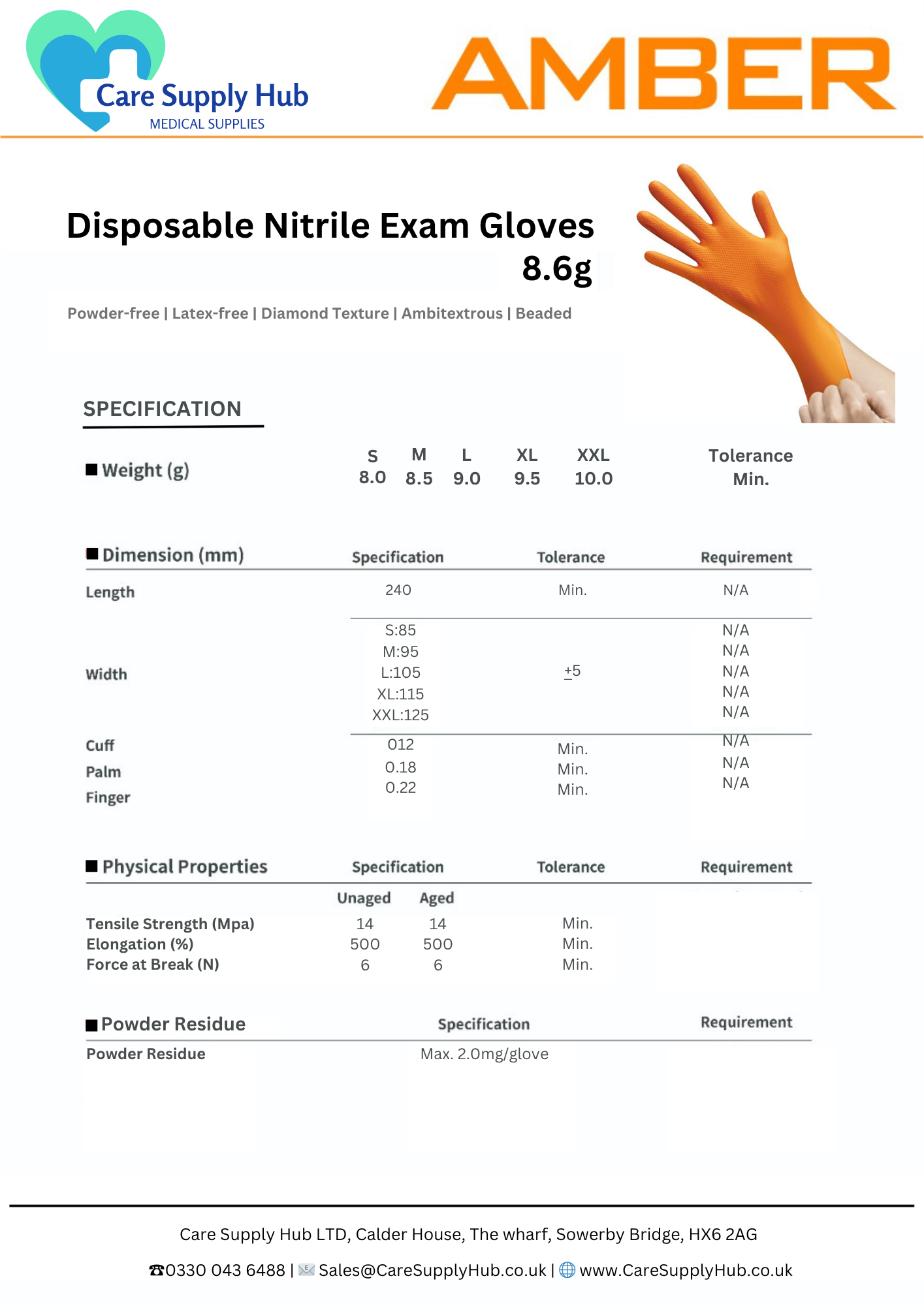 Amber - 8.5g Orange Diamond Grip Nitrile Gloves (10x100)