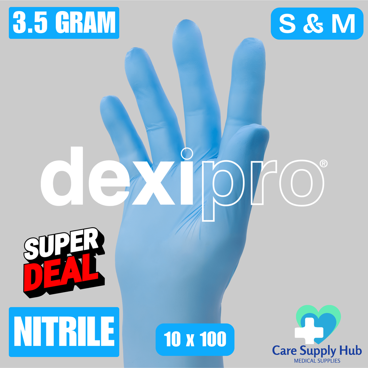 DexiPro Blue Nitrile Powder Free Gloves 1 Case (10x100)