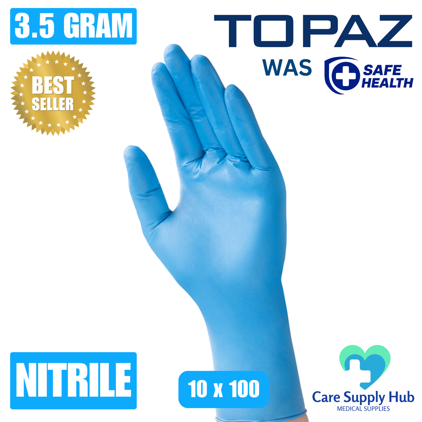 Topaz Blue Nitrile Powder Free Gloves – Case of 1000 Disposable Latex-Free Medical Examination Gloves