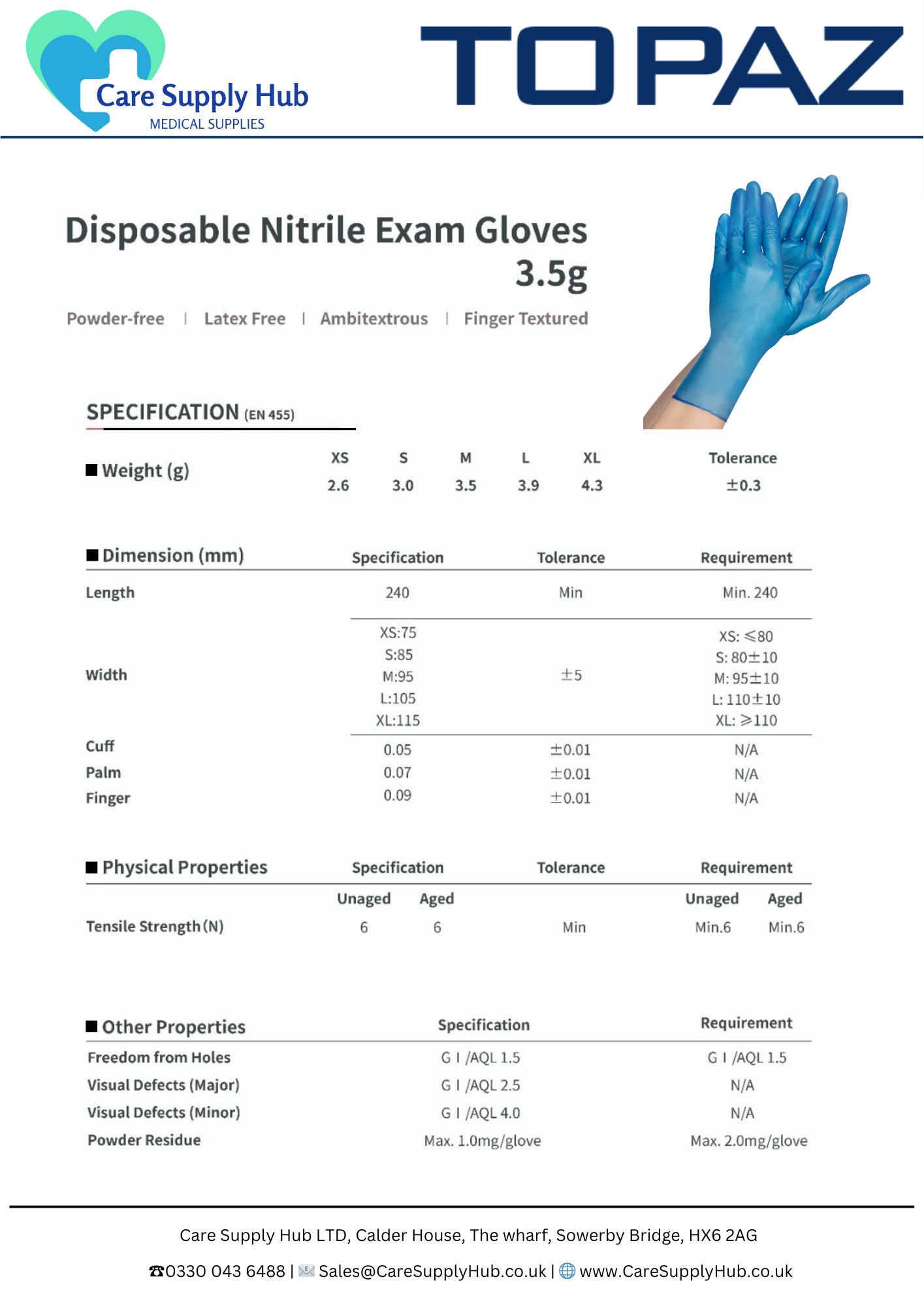 Topaz - 3.5g Medical Grade Nitrile Gloves (10x100)