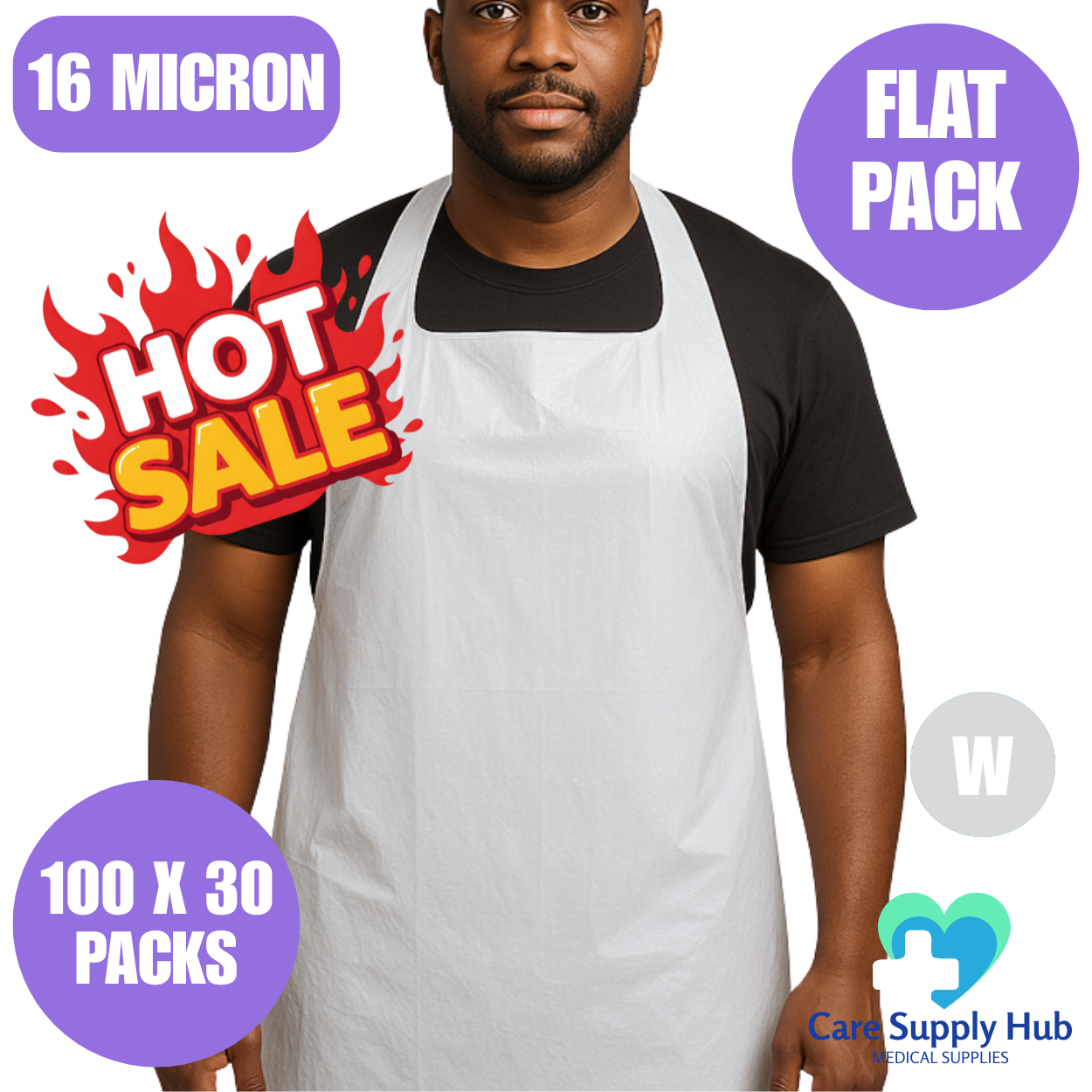 Ultimate White Flat Pack Disposable Aprons – 16 Micron, 1000 Aprons (100 x 10 Packs)
