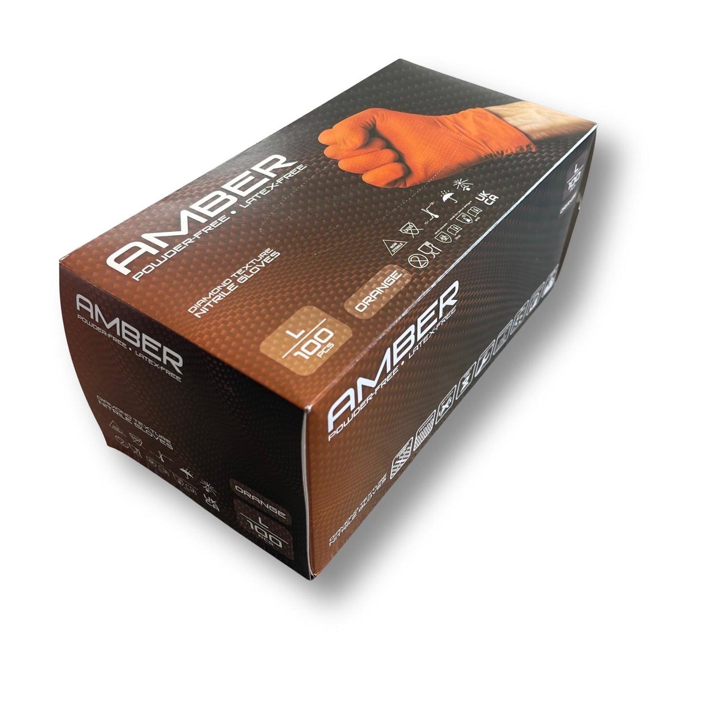 Amber - 8.5g Orange Diamond Grip Nitrile Gloves (10x100)