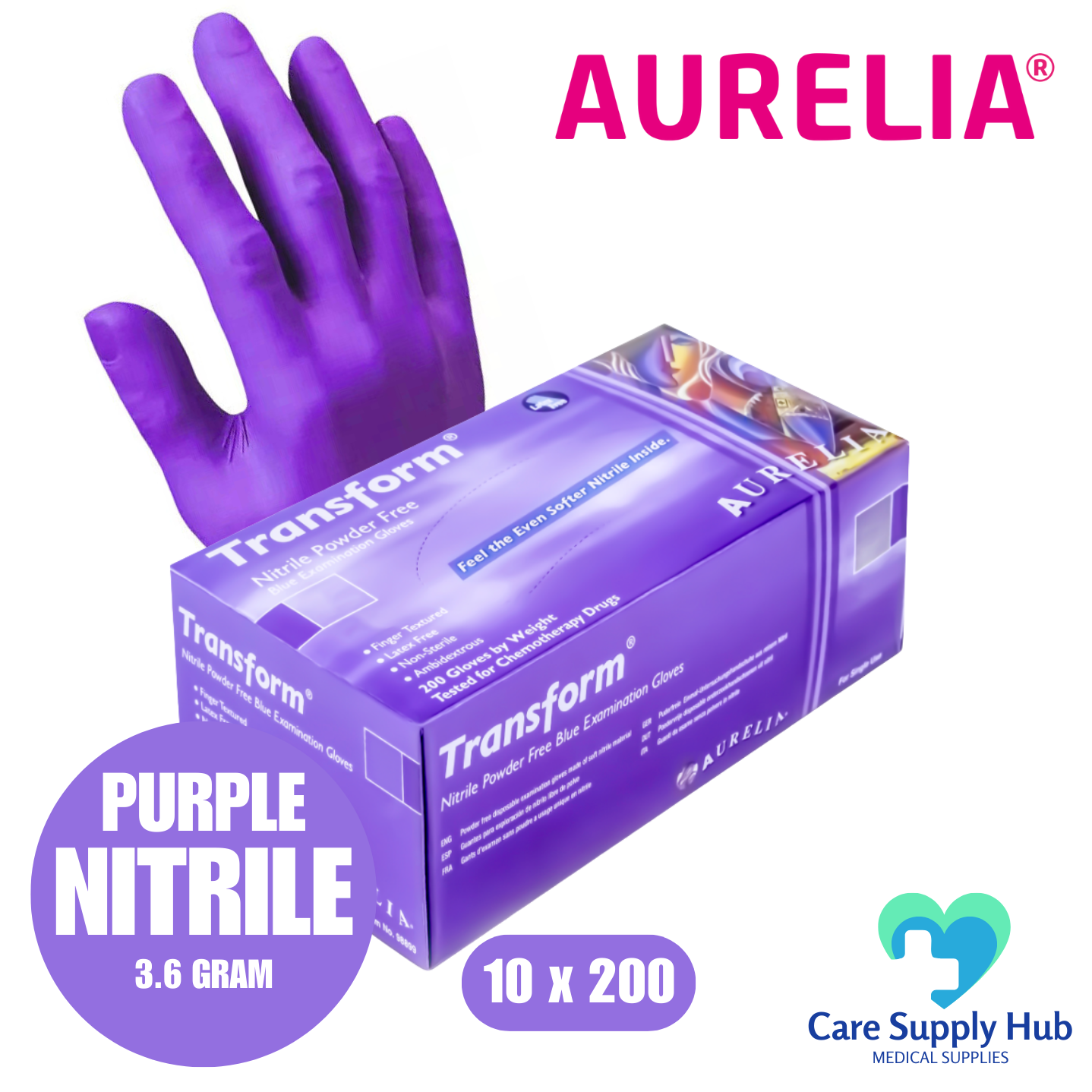 Aurelia Transform Purple Nitrile - Examination Gloves – Powder-Free Disposable (10x200)