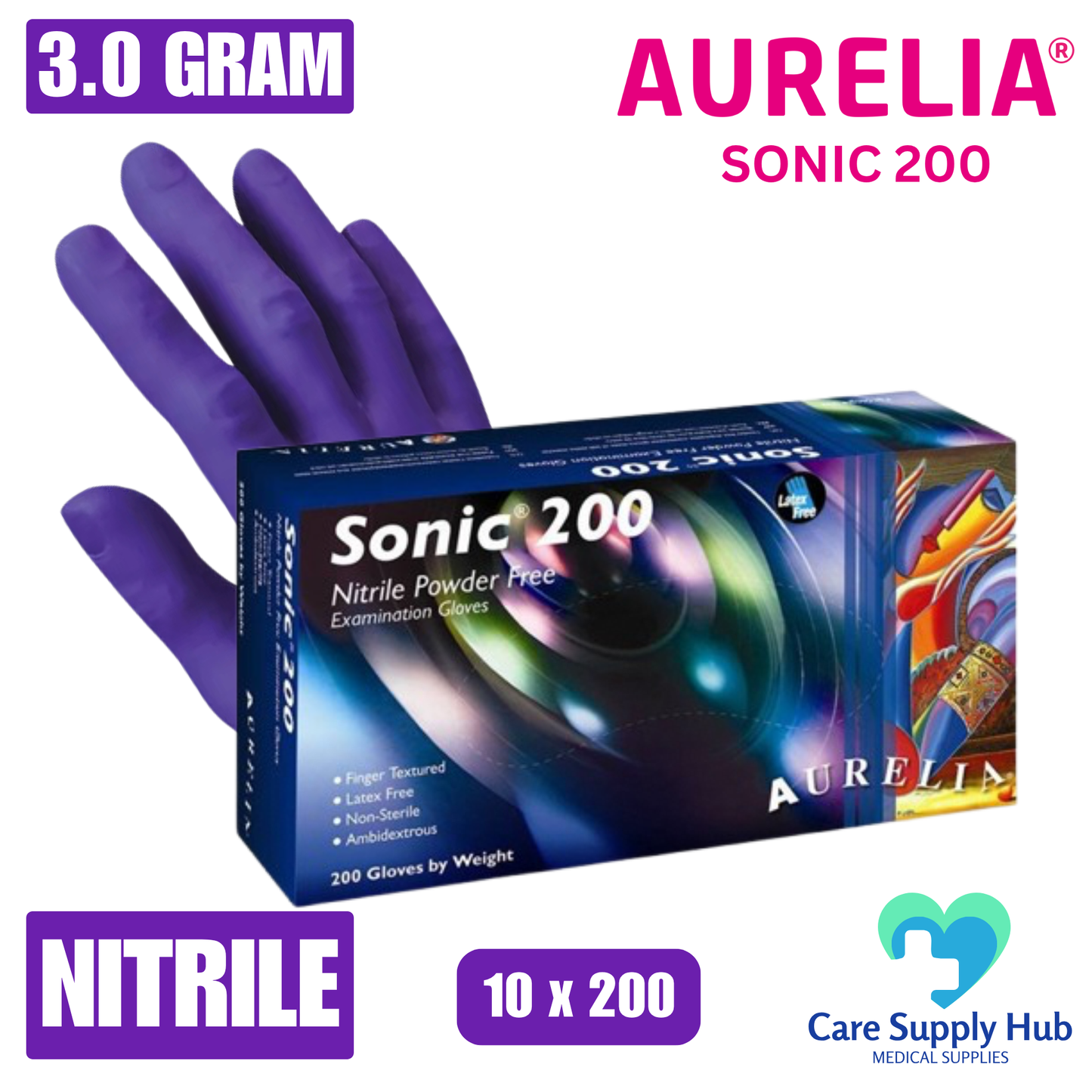 Aurelia Sonic 200s Powder Free Nitrile Gloves (10x200)