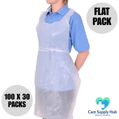 White Flat Pack Disposable Aprons – 3000 Aprons per Case – Care Supply Hub
