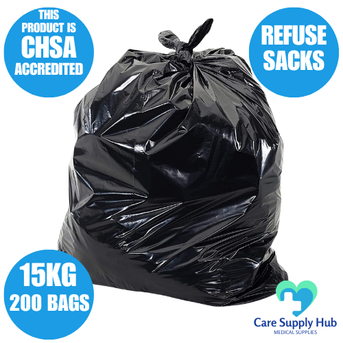 90L CHSA Heavy Duty Bin Bags – Black Refuse Sacks, 15kg Capacity – 200 Bags (4 Rolls of 50)