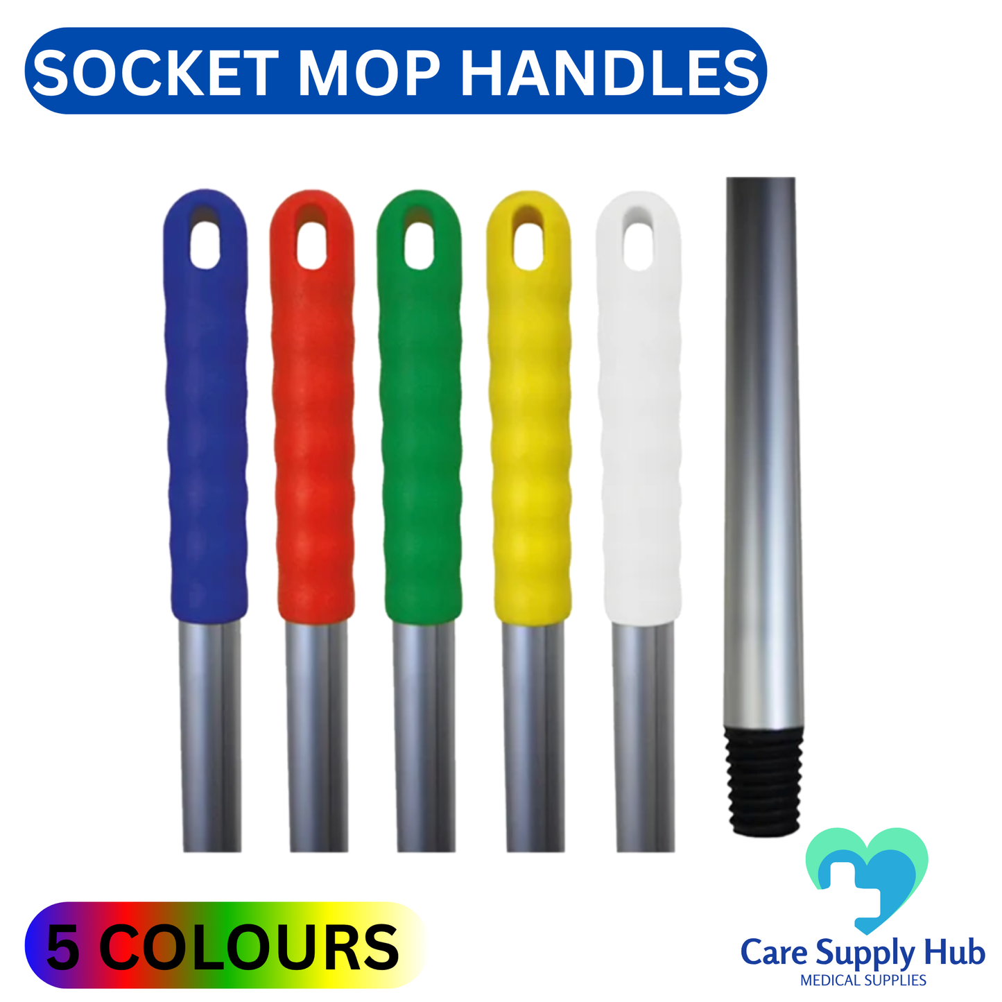 Aluminium Colour Coded Mop Handle – Lightweight Screw Thread Handle (120cm)