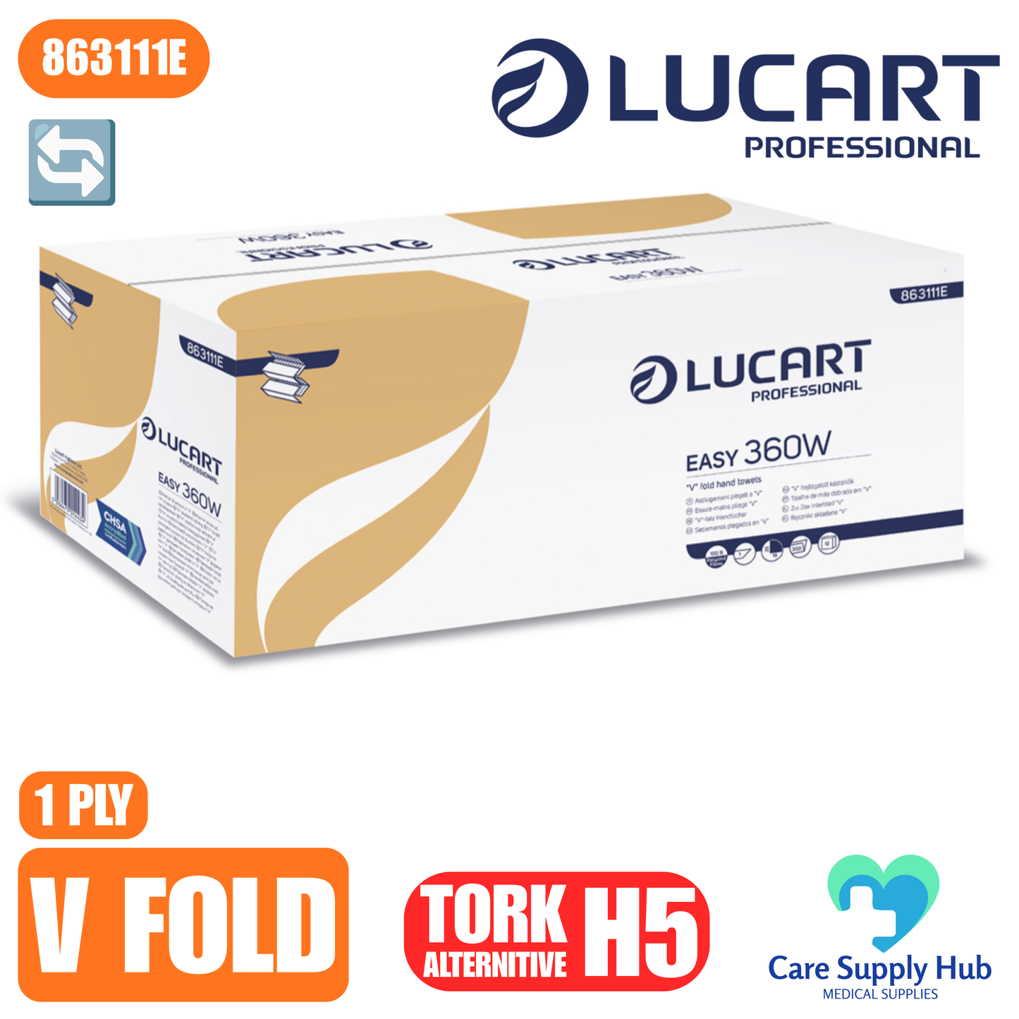 Lucart V-Fold Hand Towels - 1 ply - 3600 Pack