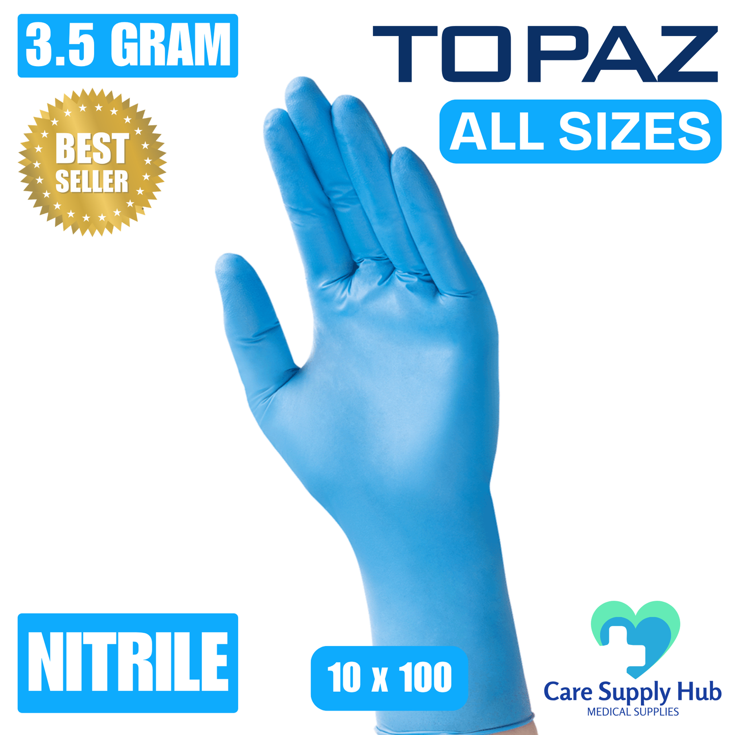 Topaz Blue Nitrile Gloves – Powder Free Medical Grade (1000 Gloves)