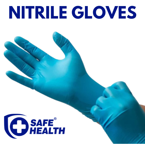 SafeHealth Blue Nitrile Powder Free Gloves 1/2 Case (5 boxes)