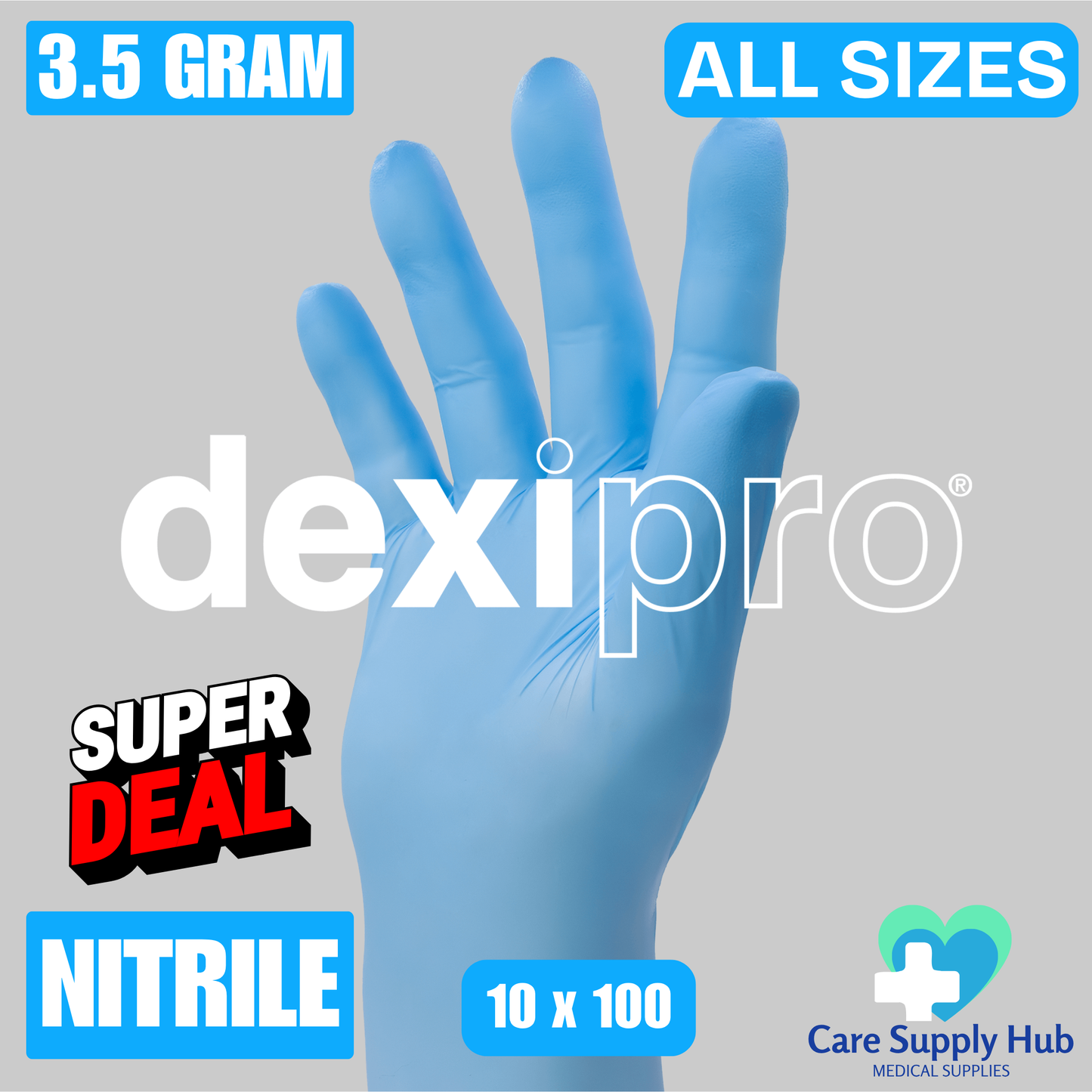 DexiPro Blue Nitrile Powder Free Gloves 1 Case (10x100)