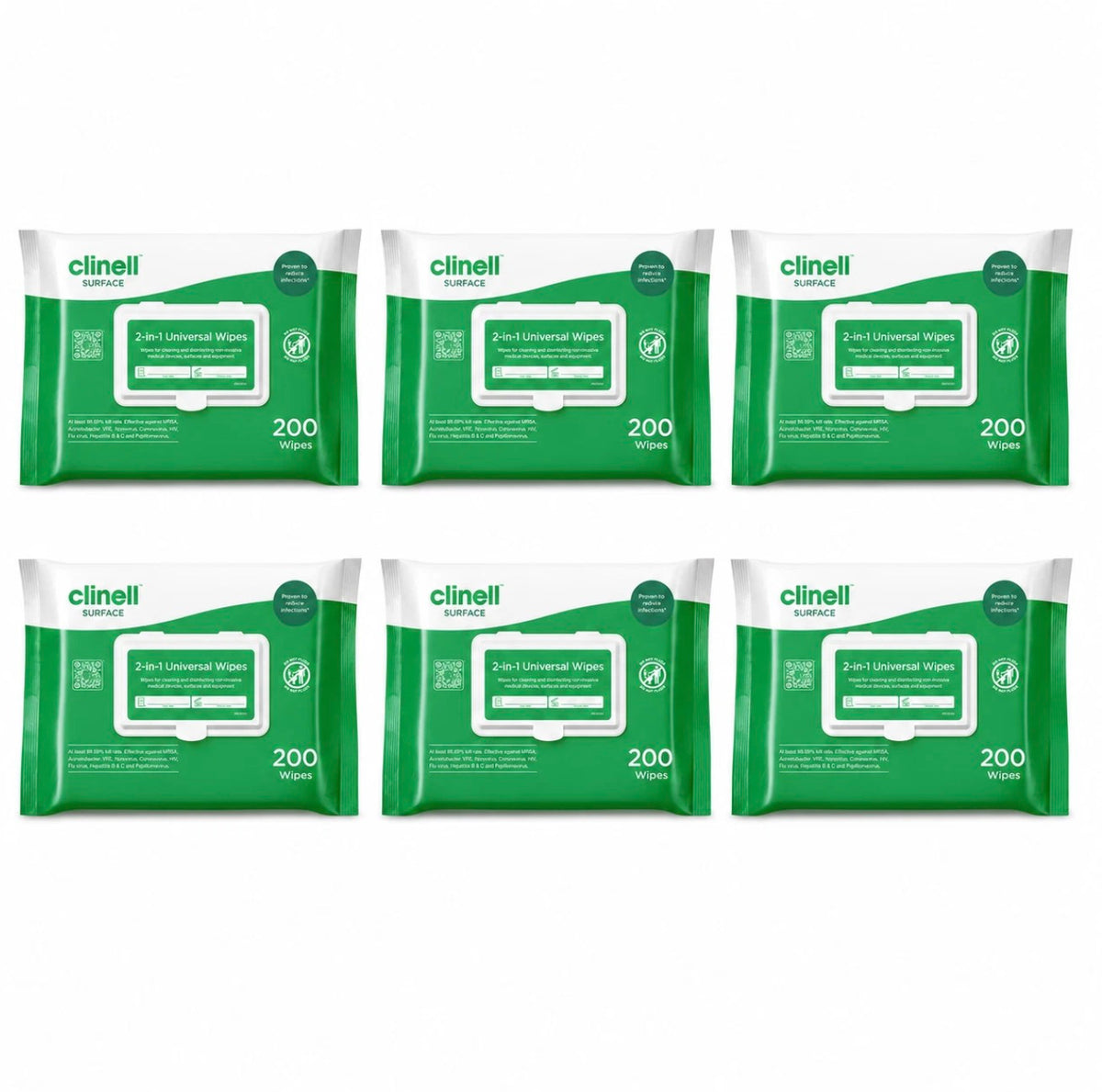 Clinell Universal Wipes - Case - 6 Packs of 200