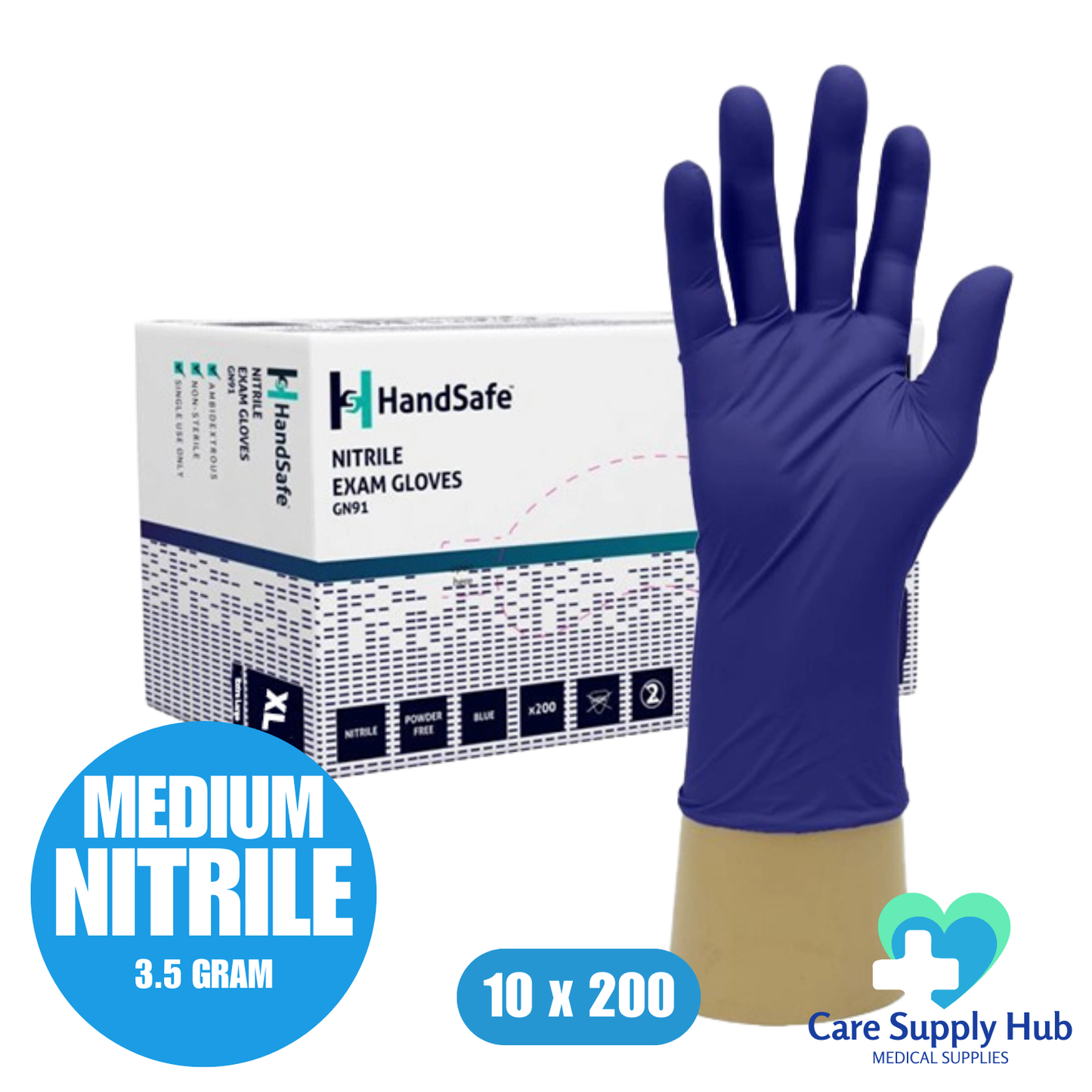 GN91 HandSafe, Nitrile Gloves, Blue, Sensitive, Powder Free Medium (10x200)