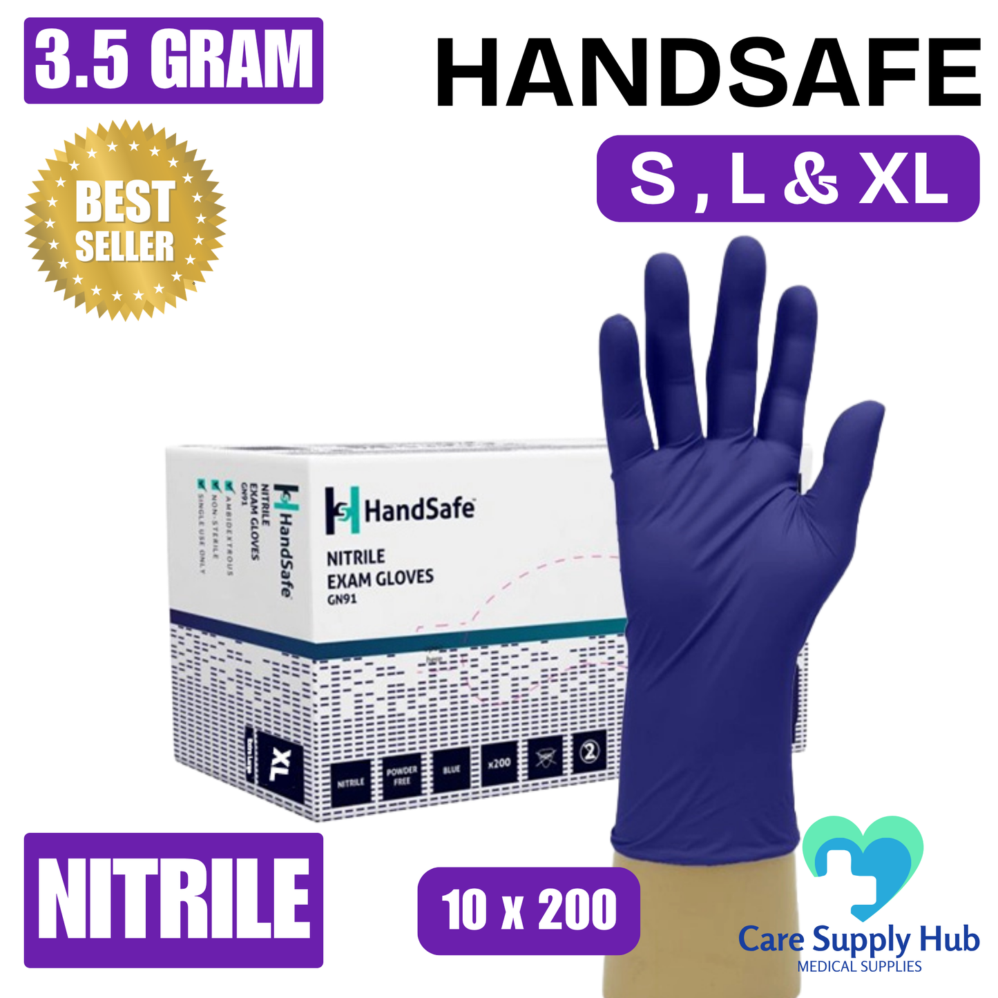GN91 HandSafe, Nitrile Gloves, Blue, Sensitive, Powder Free (10x200)