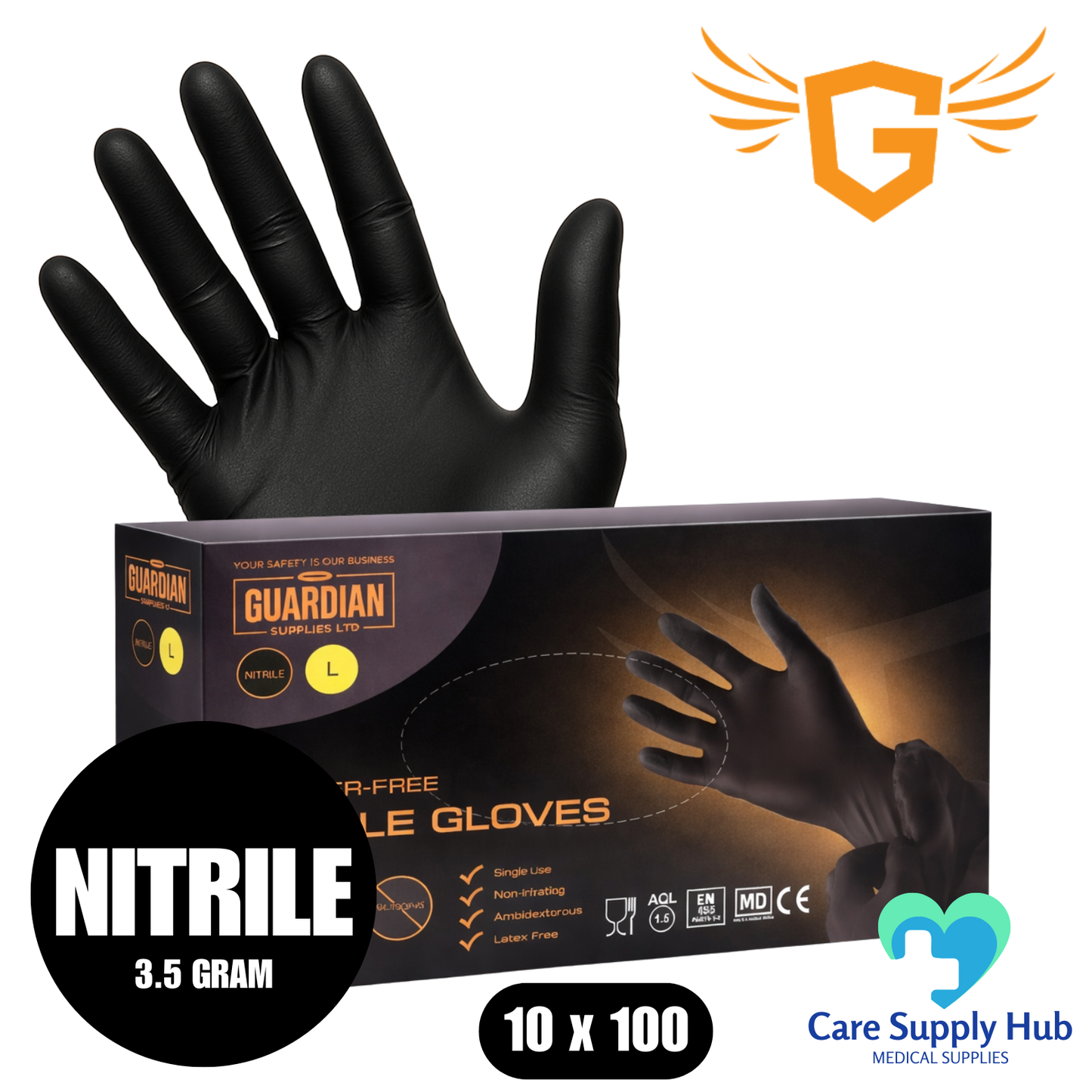 Guardian 3.5g Black Nitrile Gloves (10x100)