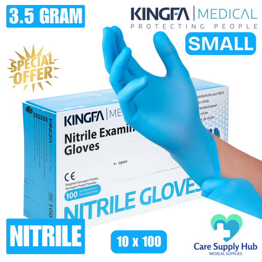 KINGFA Blue Nitrile Examination Gloves – Small - Powder Free (10x100)