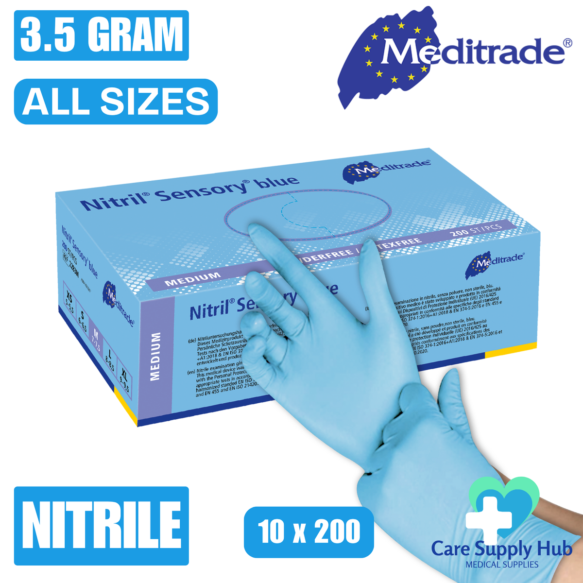 Meditrade Nitrile Sensory -  Blue Examination Gloves (10X200)