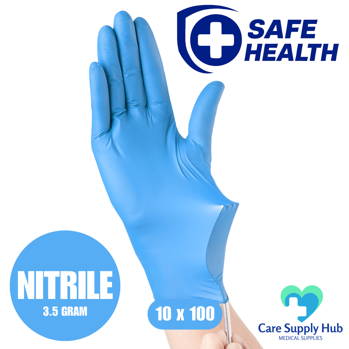 SafeHealth Blue Nitrile Powder Free Gloves 1 Case (10x100)