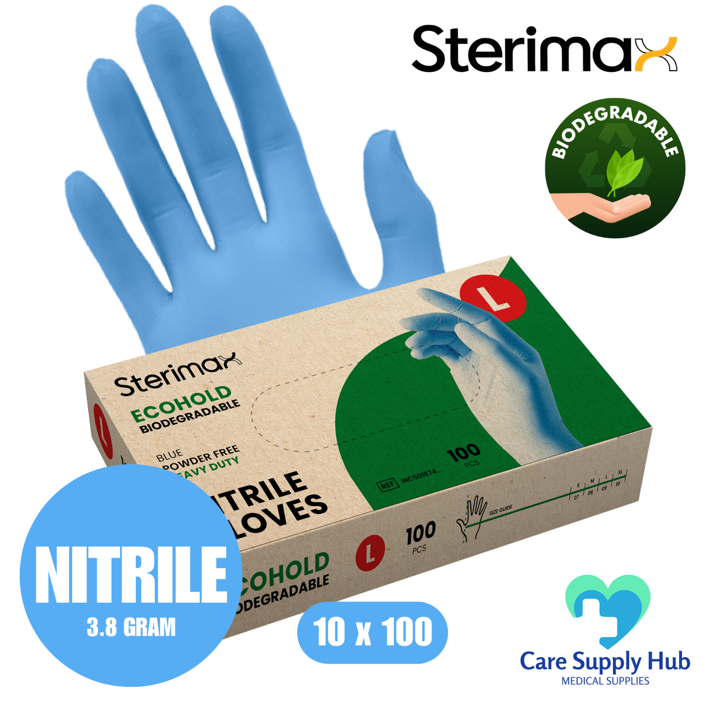 Sterimax Ecohold Biodegradable Nitrile Gloves – 1 Case (10x100)