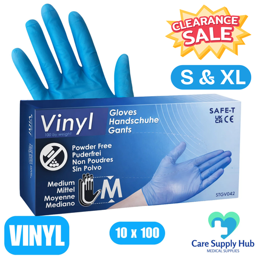 Safe-T Blue Vinyl Gloves – Powder Free - 1 Case  (10 x 100 Gloves)