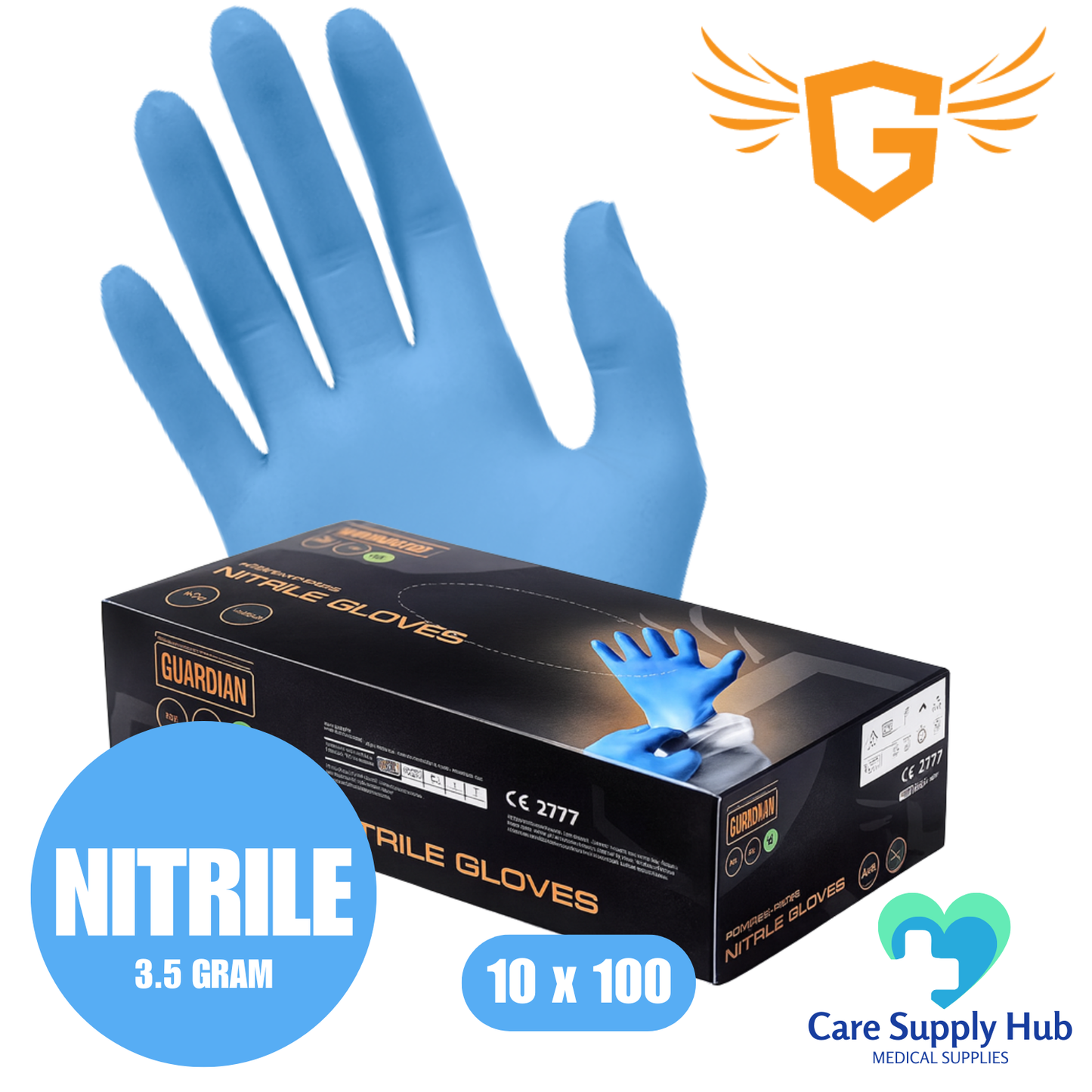 Guardian Blue Nitrile Powder Free Gloves 1 Case (10x100)