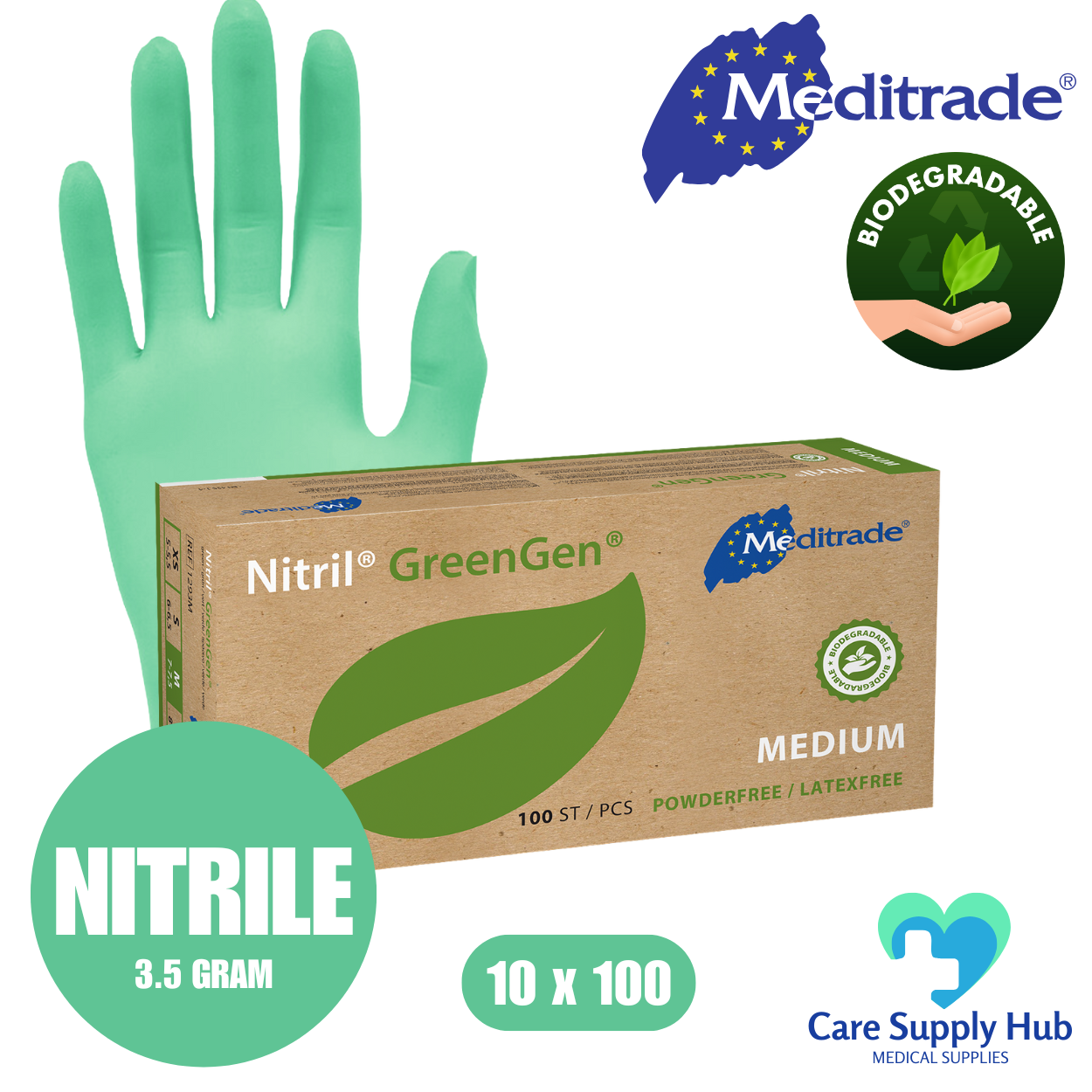 Nitril GreenGen Biodegradable Nitrile Examination Gloves – Green, (10x100)