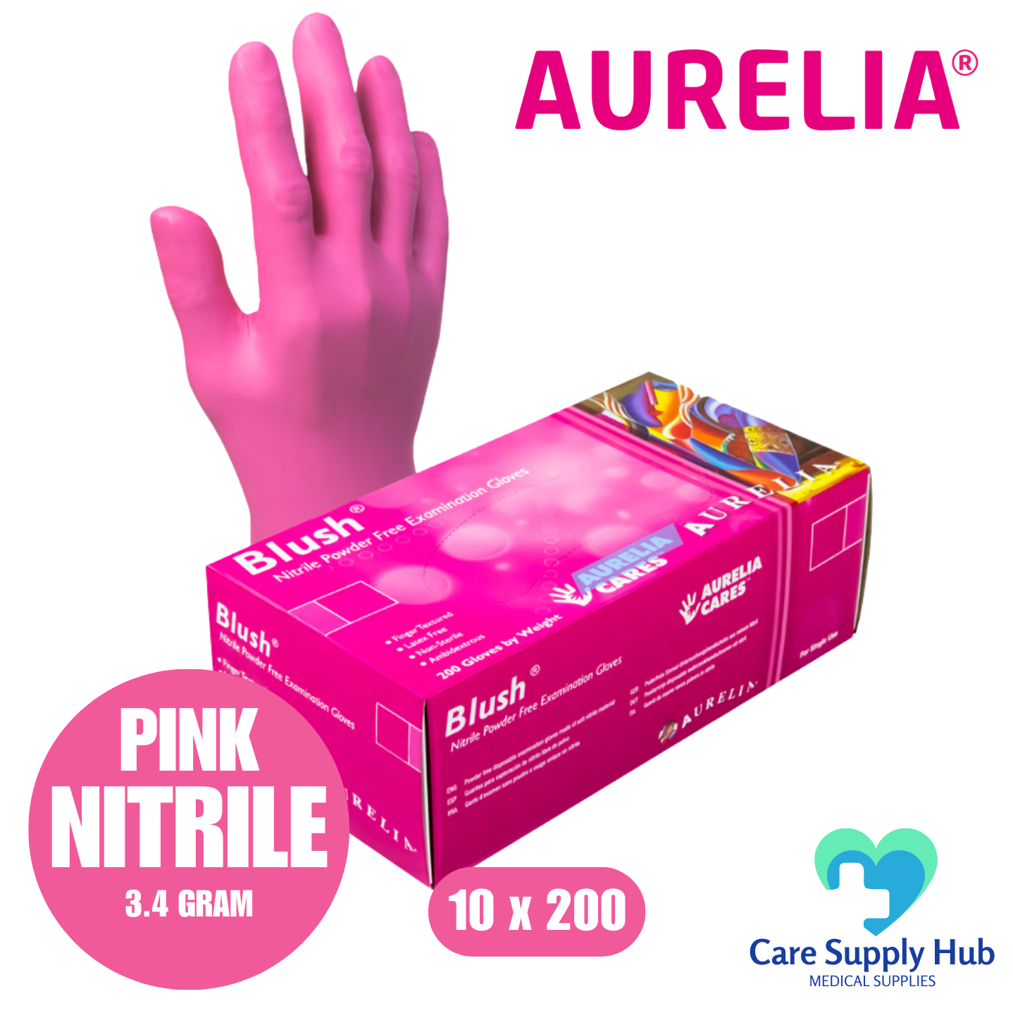 Aurelia Blush Pink Nitrile - Powder-Free - Examination Gloves (10x200)