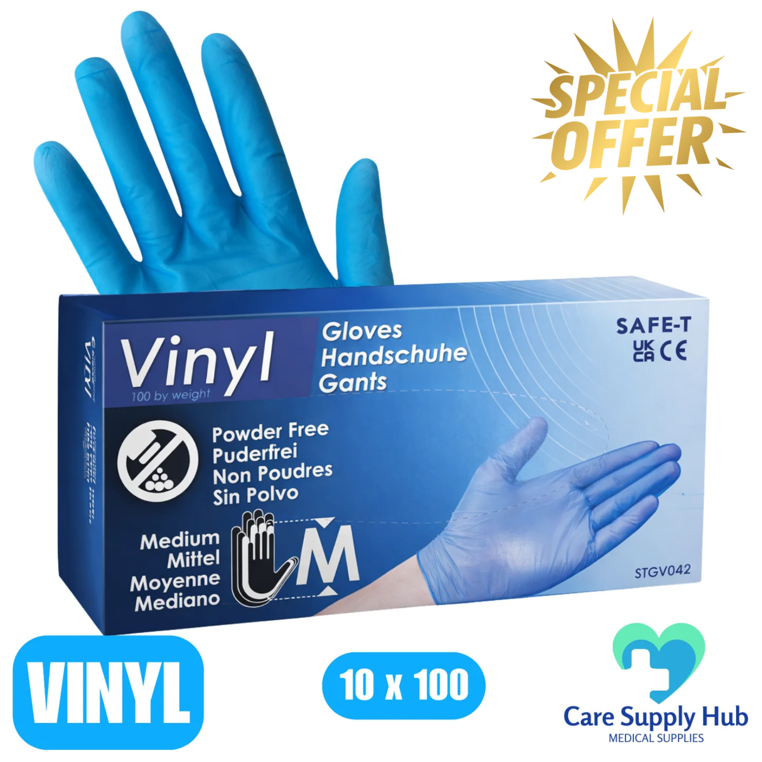Safe-T Blue Vinyl Gloves – Powder Free