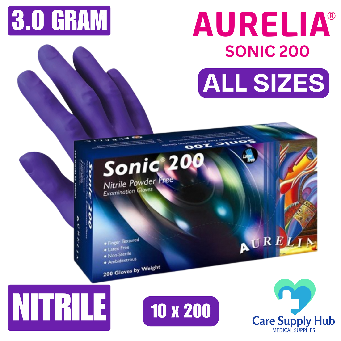Aurelia Sonic 200s Powder Free Nitrile Gloves (10x200)