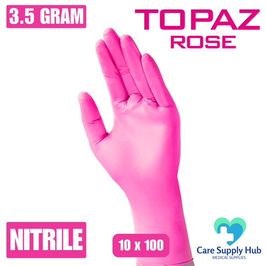 Topaz Rose Nitrile Gloves 3.5g Powder-Free Disposable Gloves – Pink - Latex-Free - 1 Case (10x100)