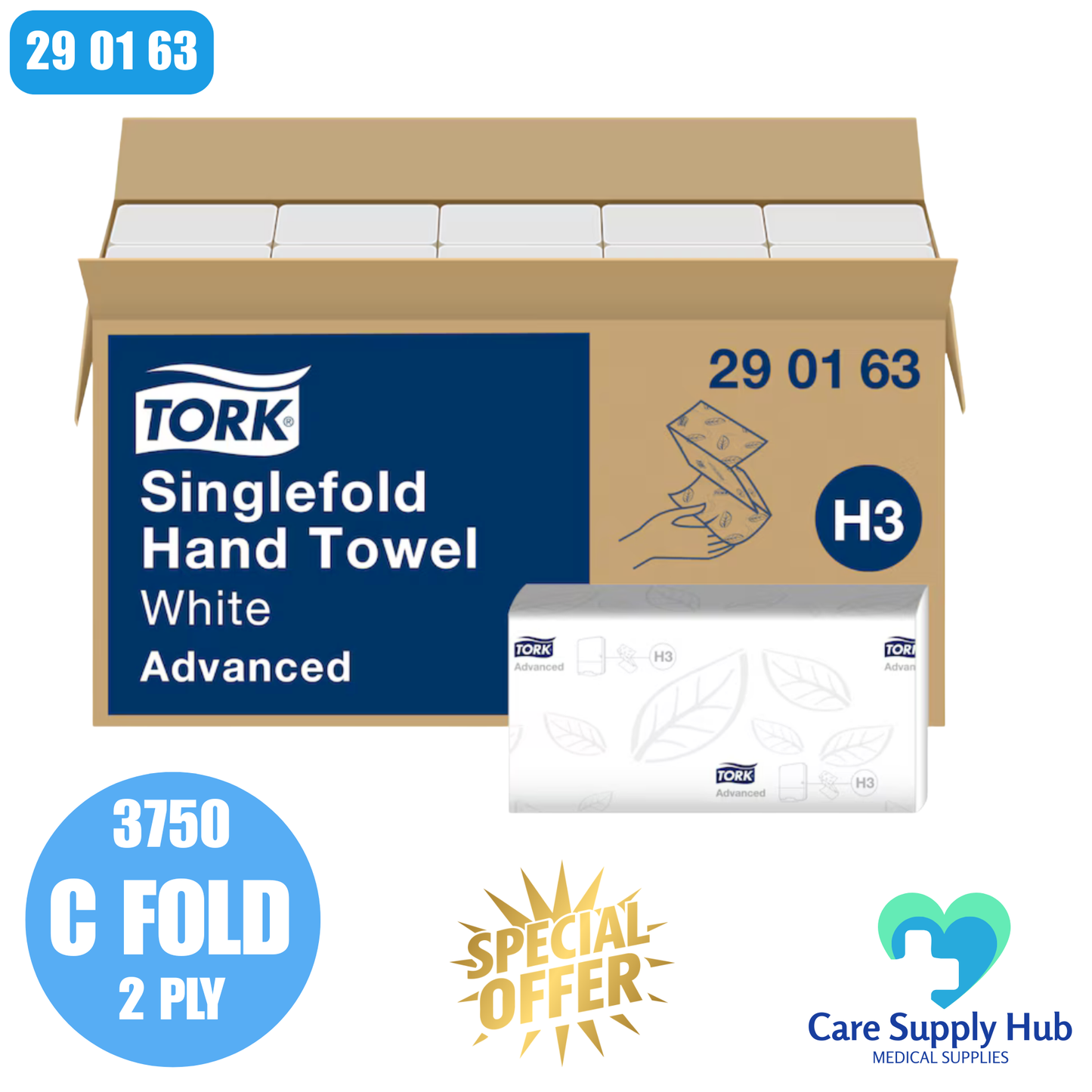 Tork Soft Singlefold Hand Towels White H3 – 2 Ply – Case of 3750 – 290163